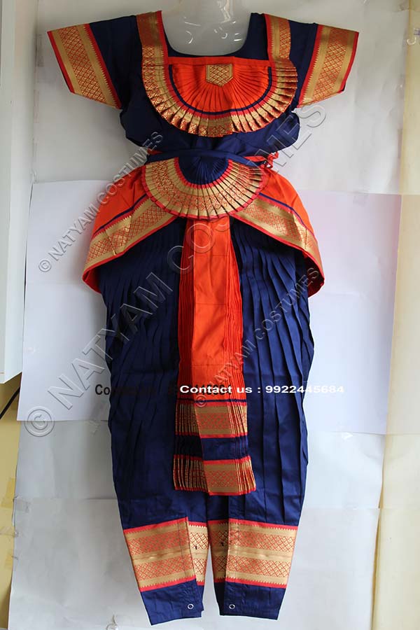 Navy Blue and Dark Orange bharatanatyam dress