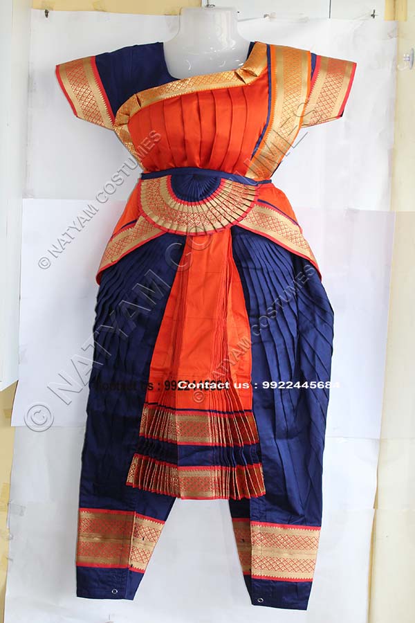 Navy Blue and Dark Orange bharatanatyam dress