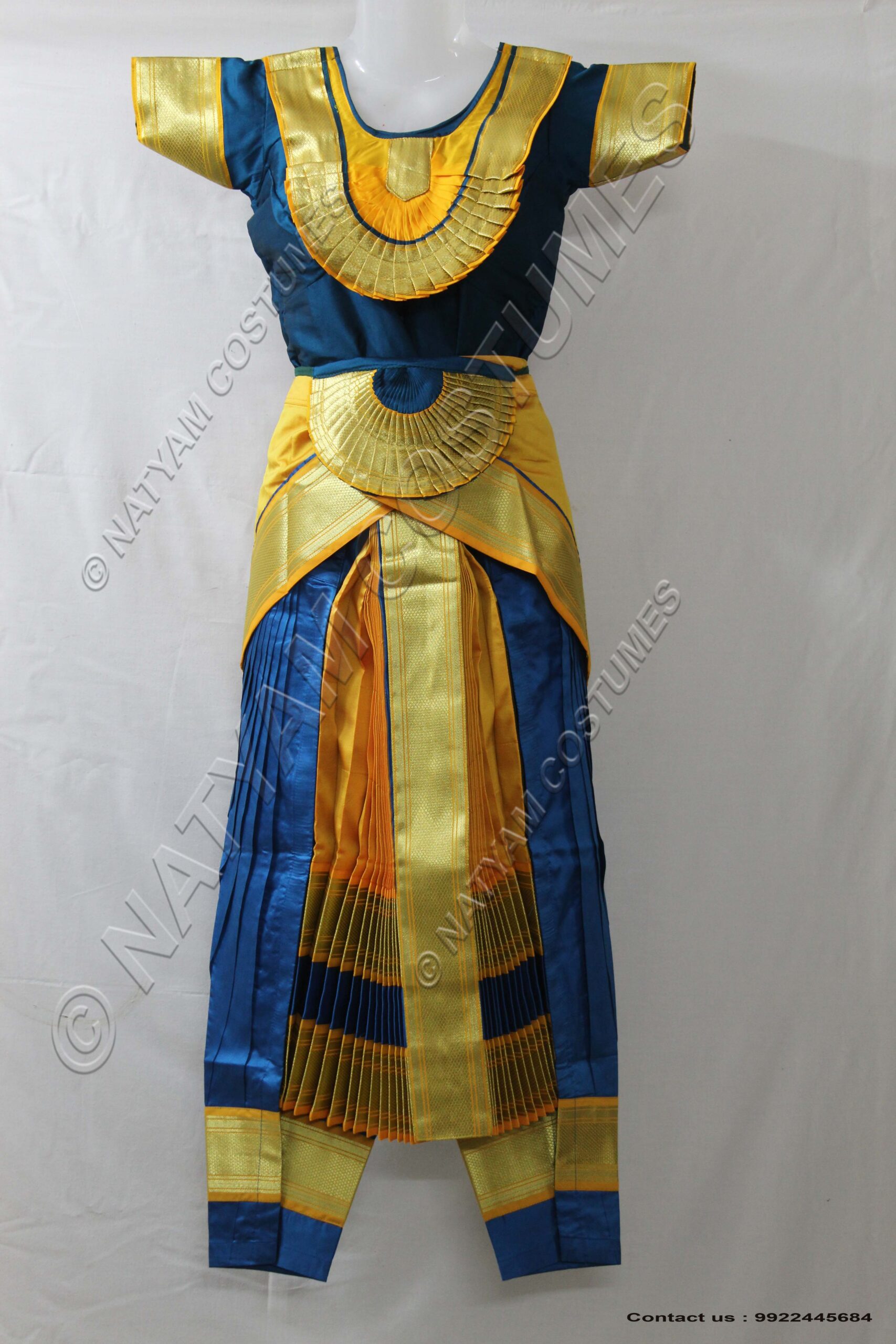 Peacock Blue and Yellow bharatanatyam dress