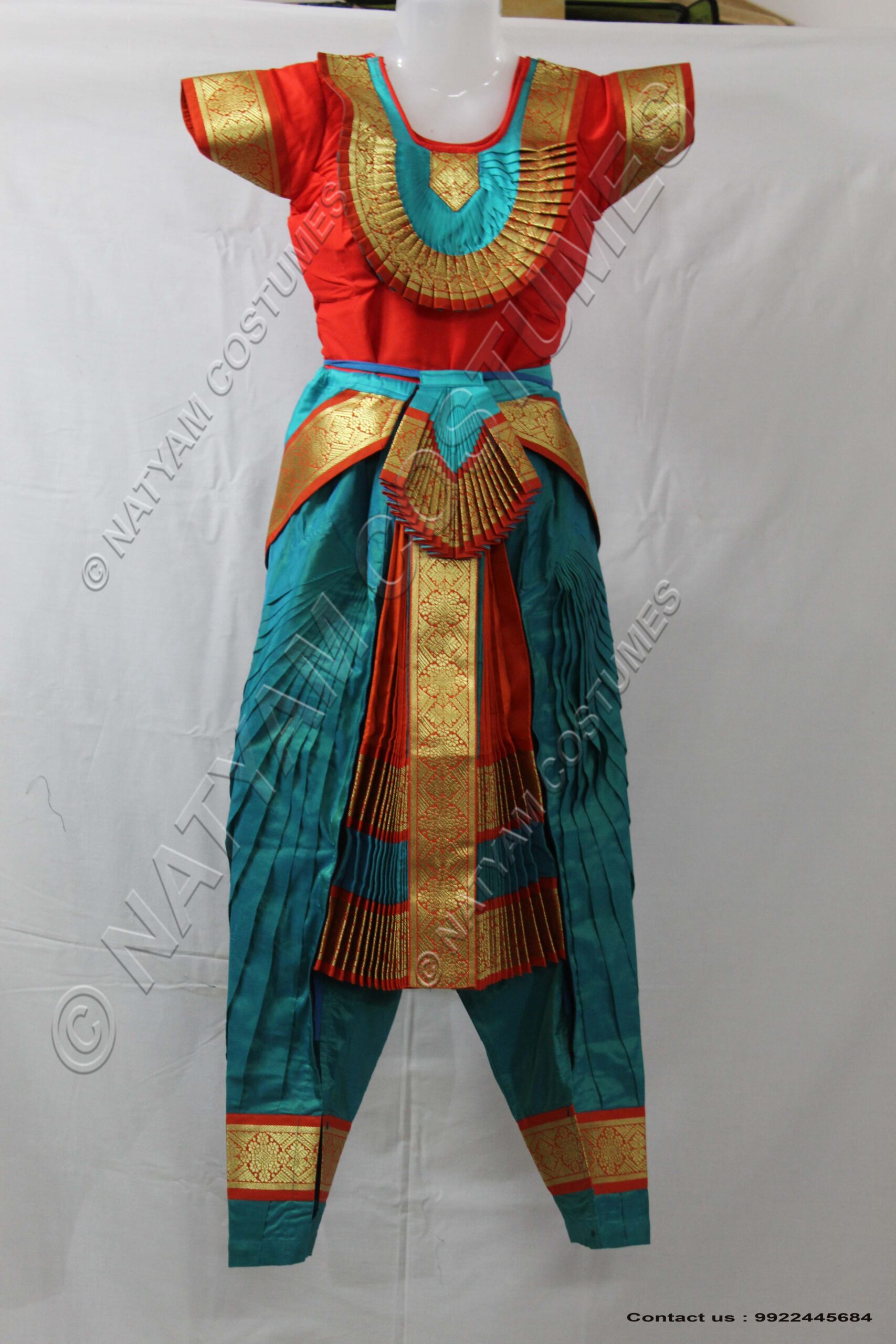 Sky Blue and Orange bharatanatyam dress