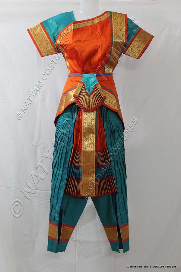 Sky Blue and Orange bharatanatyam dress