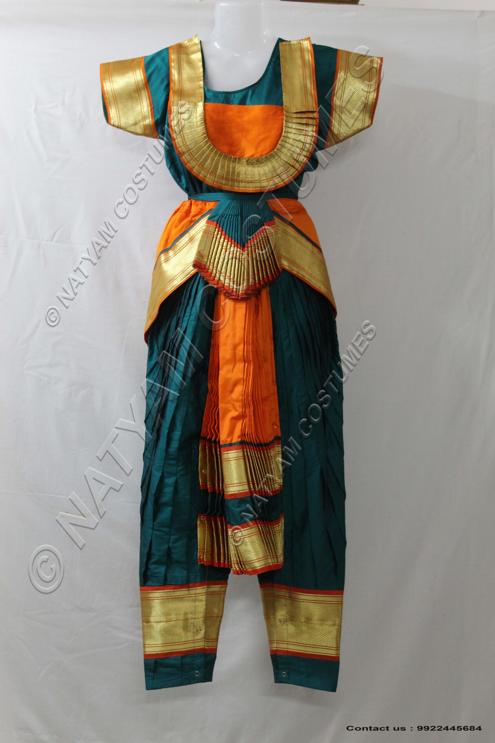 Peacock Green and Orange bharatanatyam dress