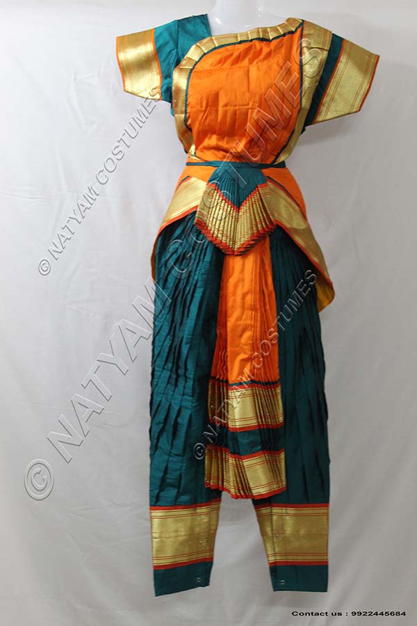 Peacock Green and Orange bharatanatyam dress