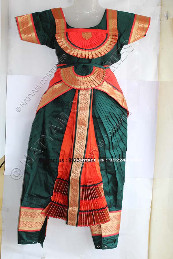 Dark Green and Orange bharatanatyam dress