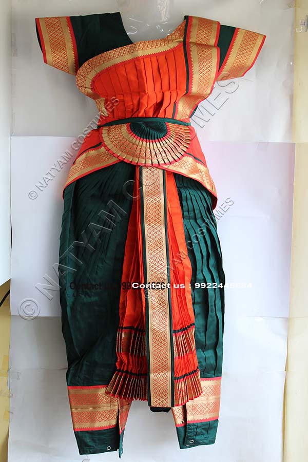 Dark Green and Orange bharatanatyam dress