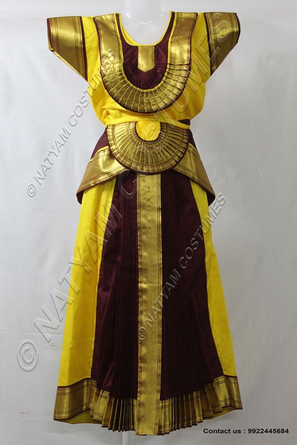 Lemon Yellow and Coffee Brown bharatanatyam dress