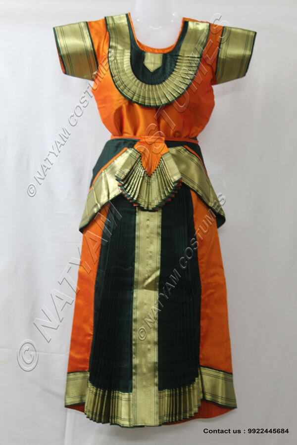 Orange and Dark Green bharatanatyam dress