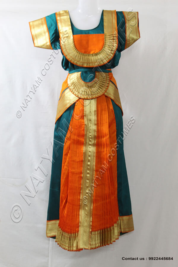 Peacock Green and Orange bharatanatyam dress