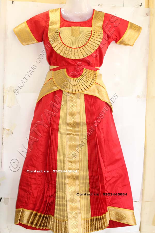 Red and Tissue Gold bharatanatyam dress