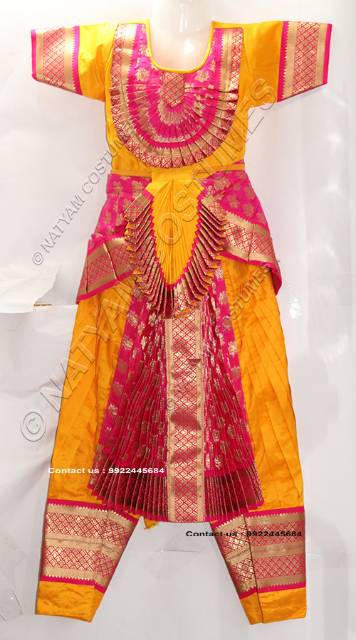 Yellow and Pink Brocade bharatanatyam dress