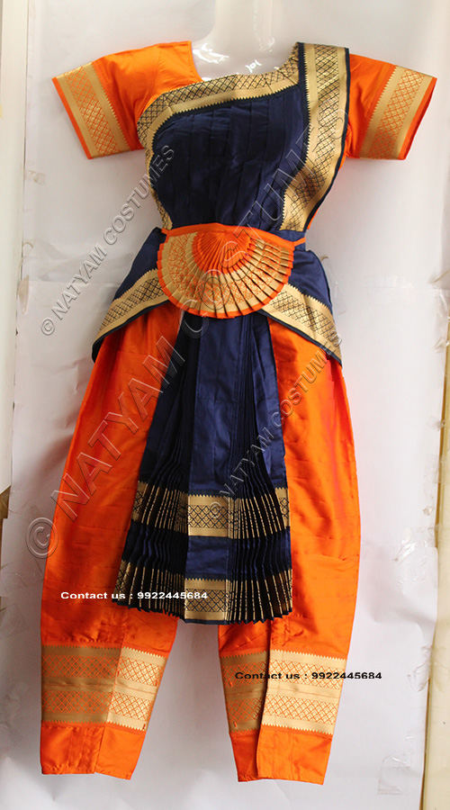 Orange and Navy Blue bharatanatyam dress