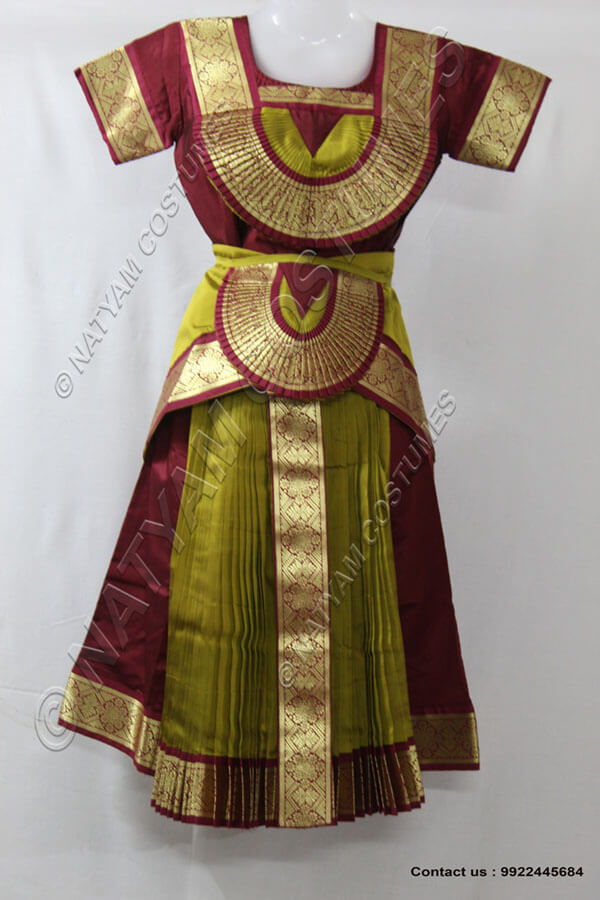 Dark Majentha and Mehandi Green bharatanatyam dress