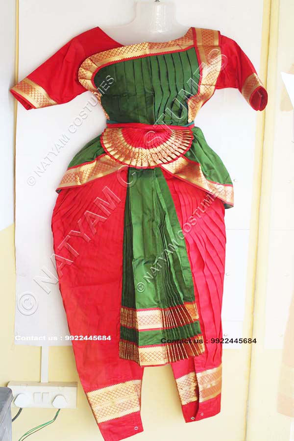 Red and Military Green bharatanatyam dress