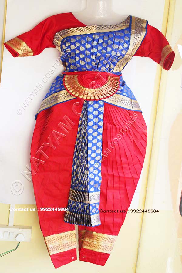 Red and Blue Brocade bharatanatyam dress