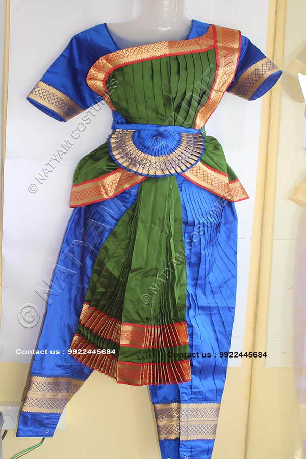 Blue and Military Green bharatanatyam dress
