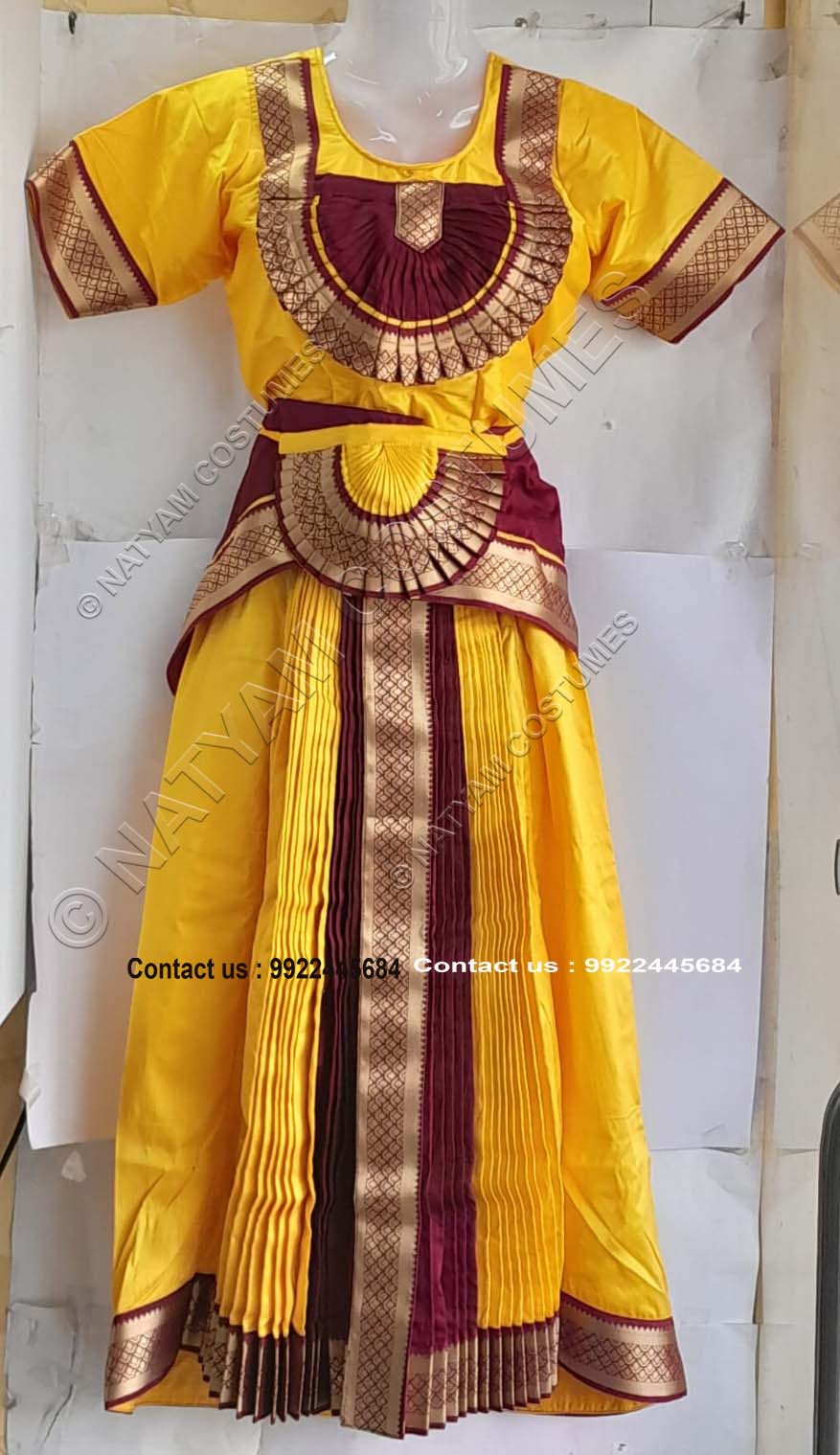 Lemon Yellow and Coffee Brown bharatanatyam dress